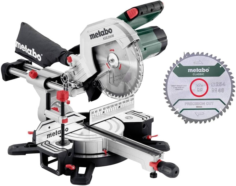 metabo Verstekzag Afkort- en verstekzaag set KGS 254 M – 613254900 –, 254 mm 2. Hardmetalen zaagblad en trekfunctie – 2 m kabellengte