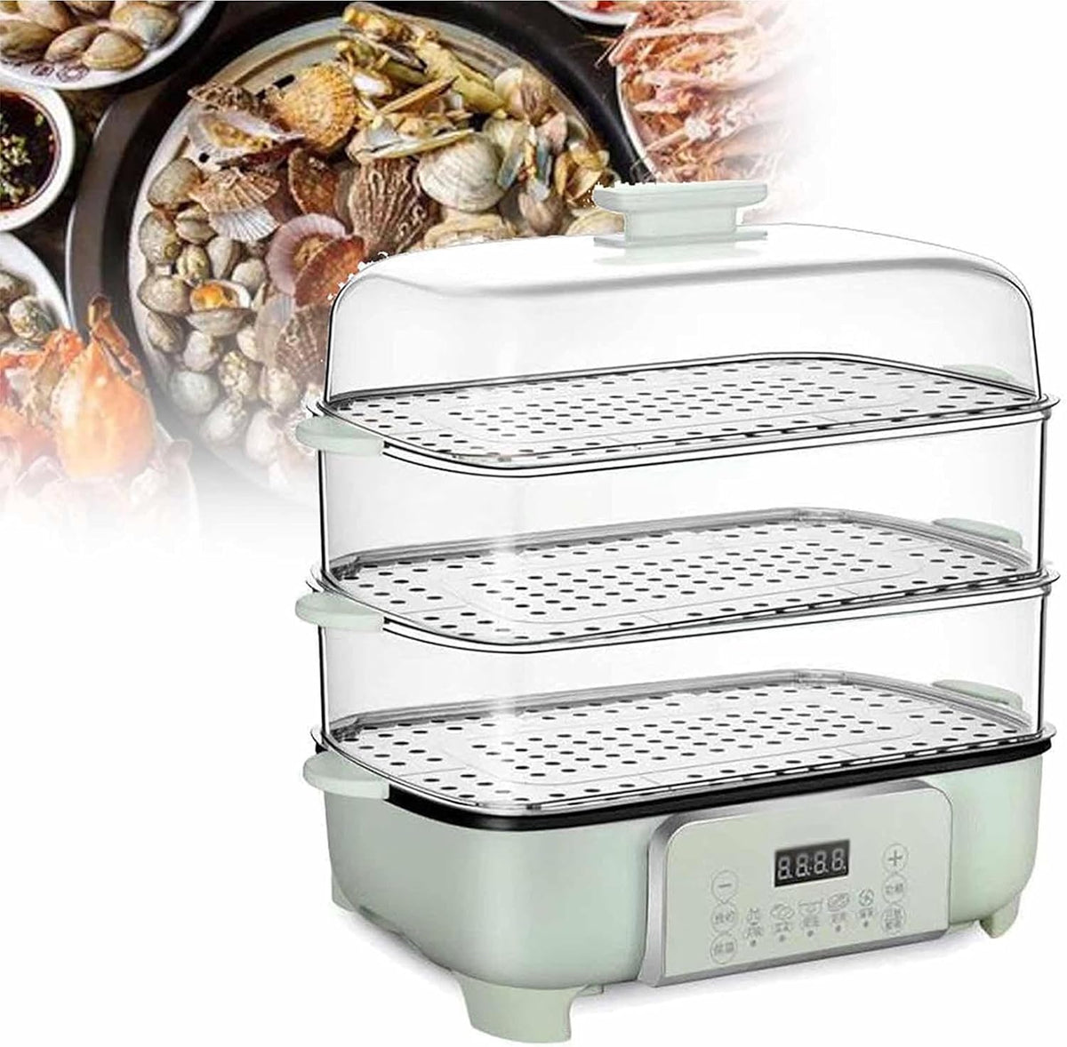 Steamers Steather Electrical Food, 12 uur looptijd, 360° elektrische stoompan, met 3 niveaus, 360 graden stoomcyclus, 3 niveaus, afneembare stoomkoker
