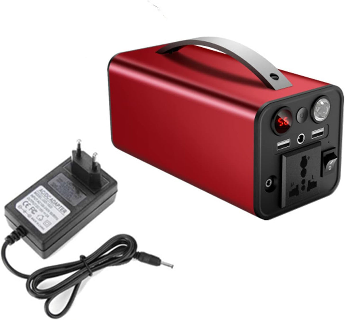 Aggregat Htdre Draagbaar energiestation, 166Wh/180W vermogen, rood, met stopcontact, zonnegenerator (zonnepaneel niet inbegrepen), voor kamperen