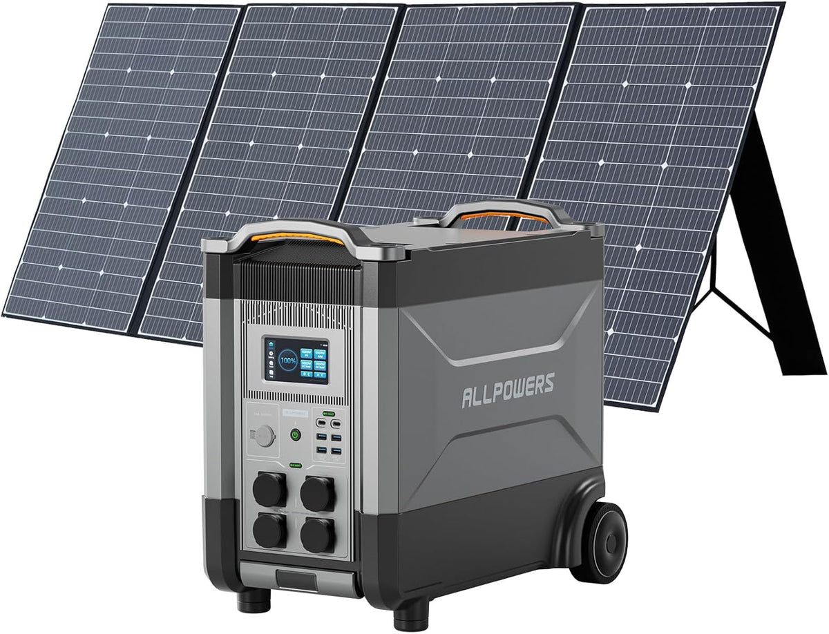 Aggregat Allpowers R4000 Draagbare powerstation, met 400W zonnepaneel, zonne-generator 3456Wh LiFePO4 batterij, met 4000W AC-uitgang, voor RV, camping