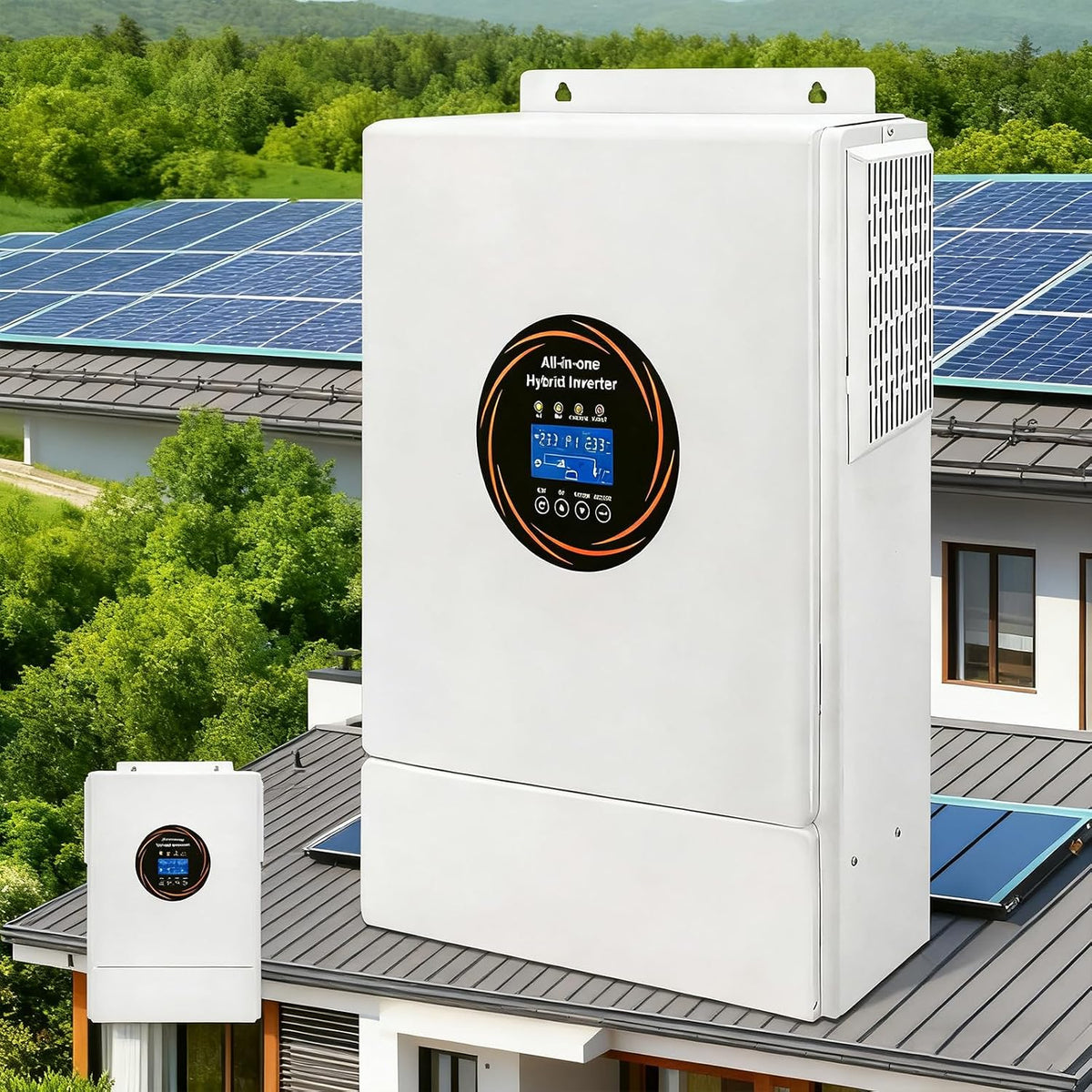 Kongqxiaa Hybride omvormer 5500W 48V Zonne-, 120V/240V Zuivere Sinus Output, met 120A MPPT Zonne-lader, Ingebouwde Net-/Generatorlader
