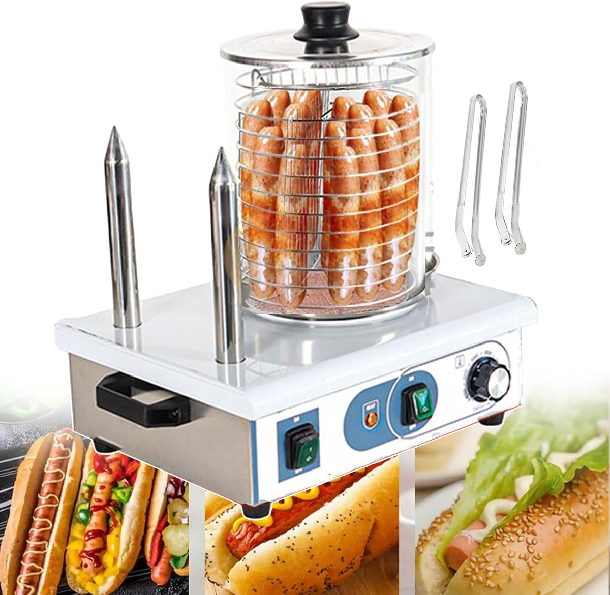 Kjhyypp Hot dog machines Hot Dog Roll Maker, groenten/elektrische broodoven/gelijkmatige verwarming (2 verwarmingsstaven), elektrische stoomboot