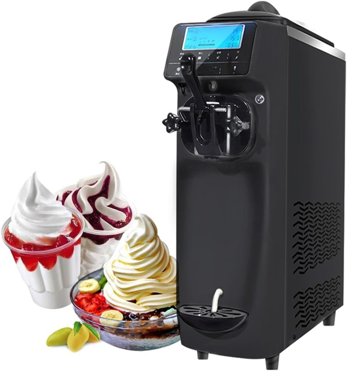 Ijsmachine, met lcd-display en timer, commerciële softservemaker, desktop-ijsmachine, voor snackwinkels en cafés, enkele kop, eenvoudig te gebruiken