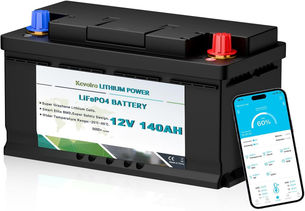 Stationaire accu's kcvolro LiFePO4-batterij 100Ah 12V 1280Wh deepcycle, voor golfkar EV RV zonne-energieopslagbatterij