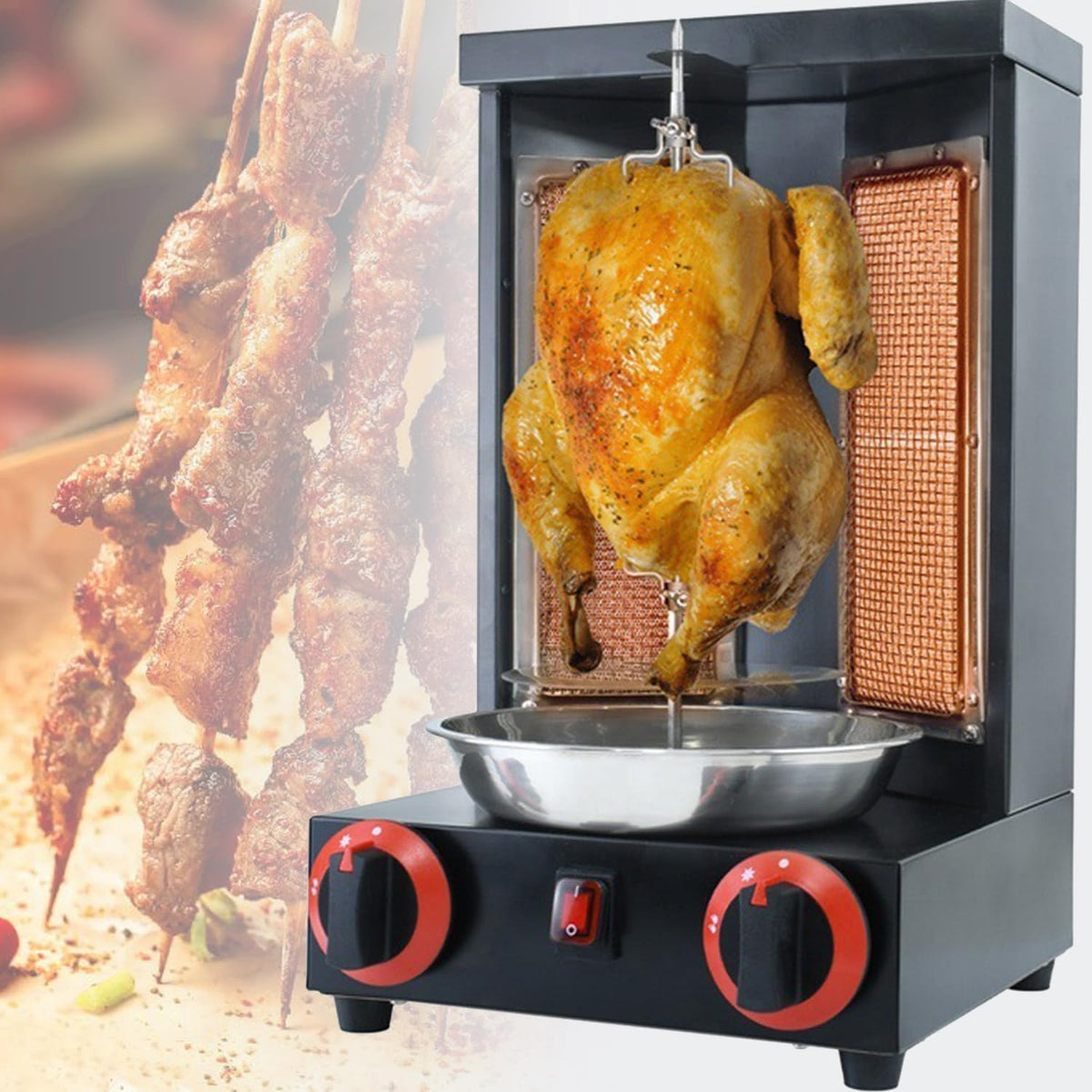 Grill AityBuy Roestvrijstalen, 360° Roterend zwart, Roterende Oven, Voor Kip, Huishoudelijke Spiesenmachine, Elektrische Kebabmachine, Vleesrotisserie