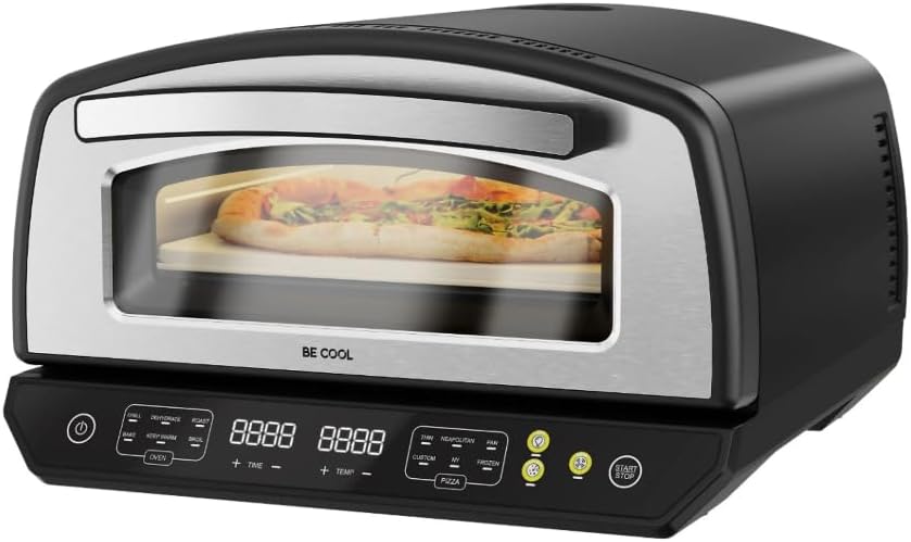 Pizzaoven Be Cool Multifunctionele, 33 cm – 2000 W, 450 °C Napolitaanse pizza, 6 programma's, 4 functies, met pizzasteen, touchdisplay, led, bakken