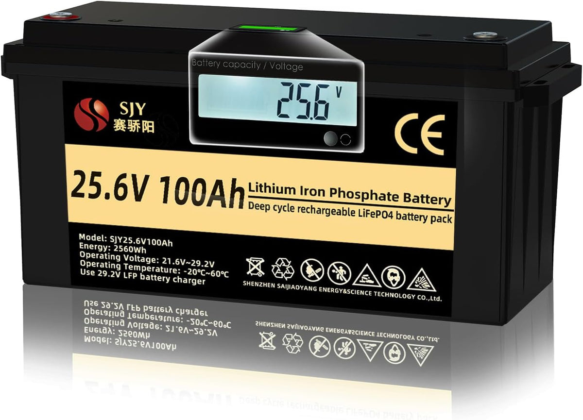 Oplaadbare batterij SaiJiaoYang 24V 100Ah LifePO4, met 100A BMS 10000 Diepe Cyclus LiFePO4 Batterij, Klasse A Oplaadbare Lithium Batterij, Off, Grid