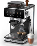 Amzchef Espressomachine Zeefdragermachine, 20 bar, 3 temperatuurniveaus, 20 maalgraden, met maalwerk, voor thuis, met melkopschuimer