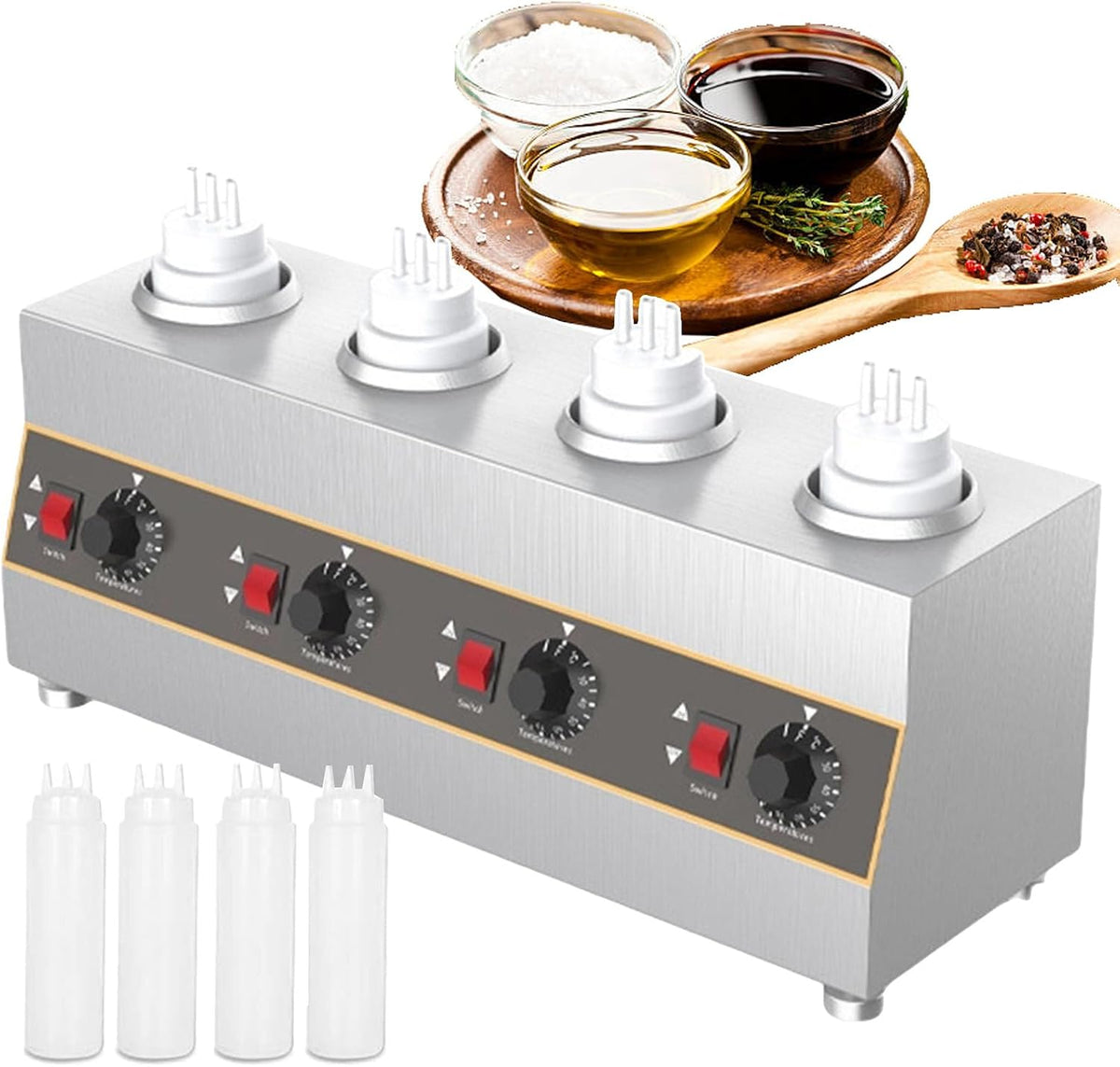 Voedselverwarmer forplubossmmp 4 Grid Jam Smeltmachine/Hot Fudge Warmer Saus, Chocolaterie, Restaurant