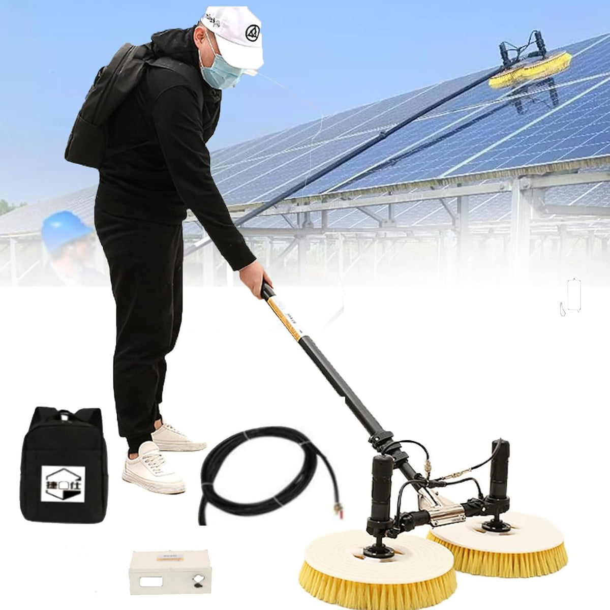 Zhixumm Raamtrekker Reinigingsmachine, 5.5m, Voor FotovoltaïSche Zonnepanelen, Dubbele Kop Reinigingsapparatuur, Wateraangedreven, MainsElectricity