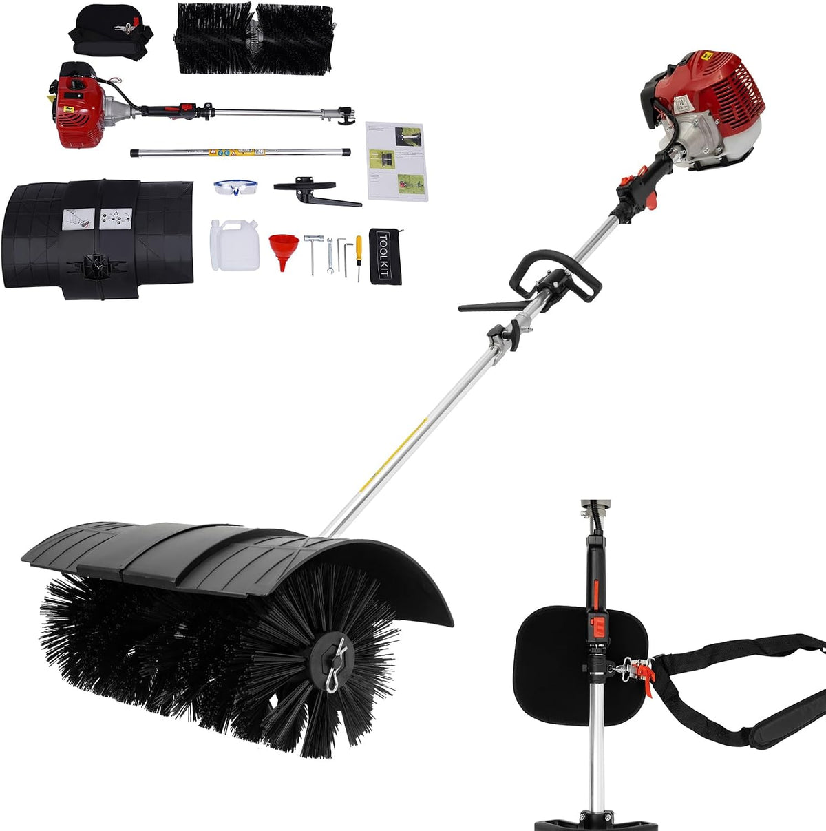 Uesuenyens Sneeuwfrez 52 CC 2-takt veegmachine, 51 cm borstelbreedte 1,25 kW sneeuwruimer, geschikt, benzinemotor bezem, voor kunstgras