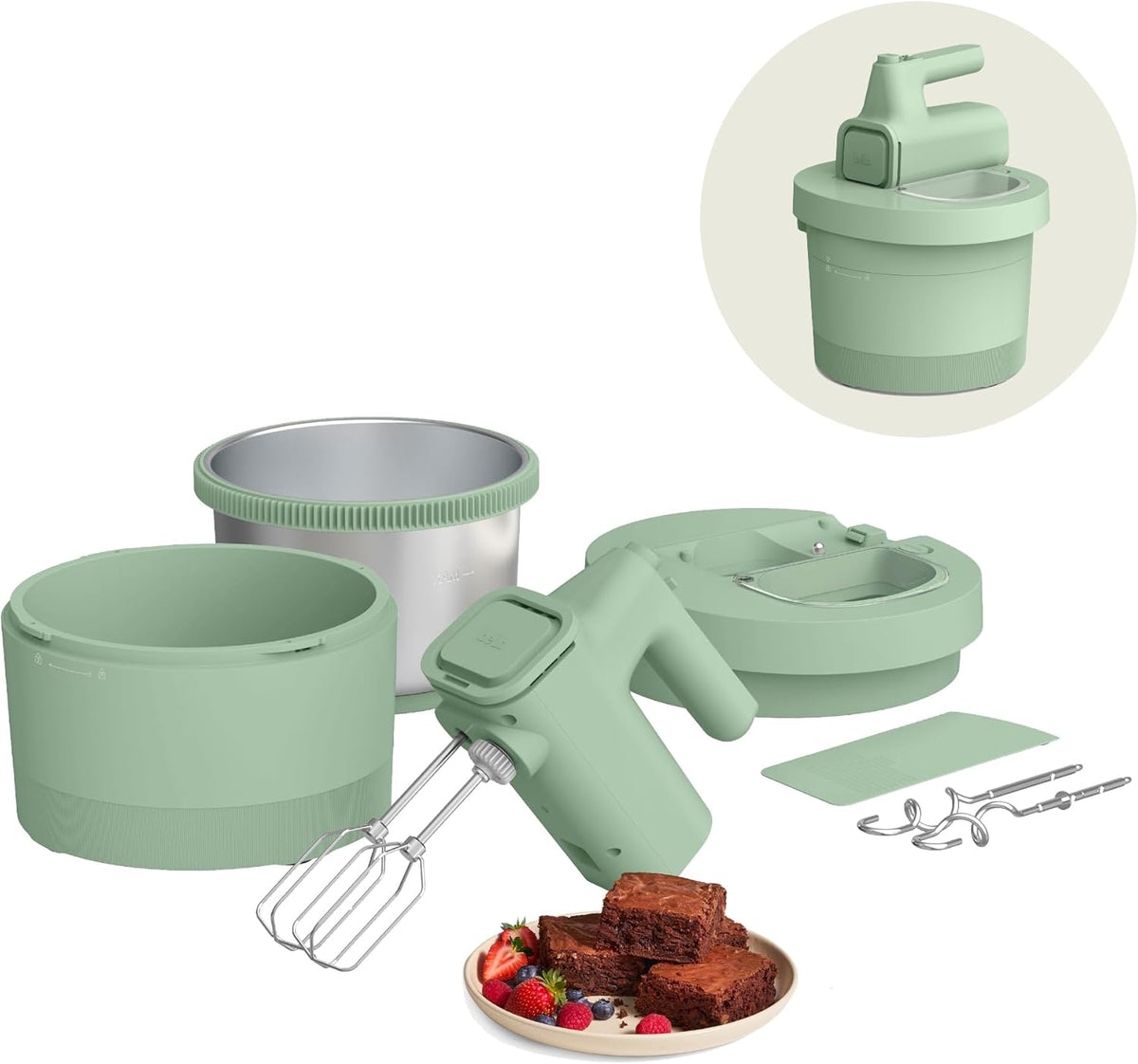 Bella Keukenmachine 3,5 Qt Hand &, 2-in-1 elektrische mixer, 200 watt, met kom, deeghaak, garde en eierklopper, multifunctionele handmixer en mixer