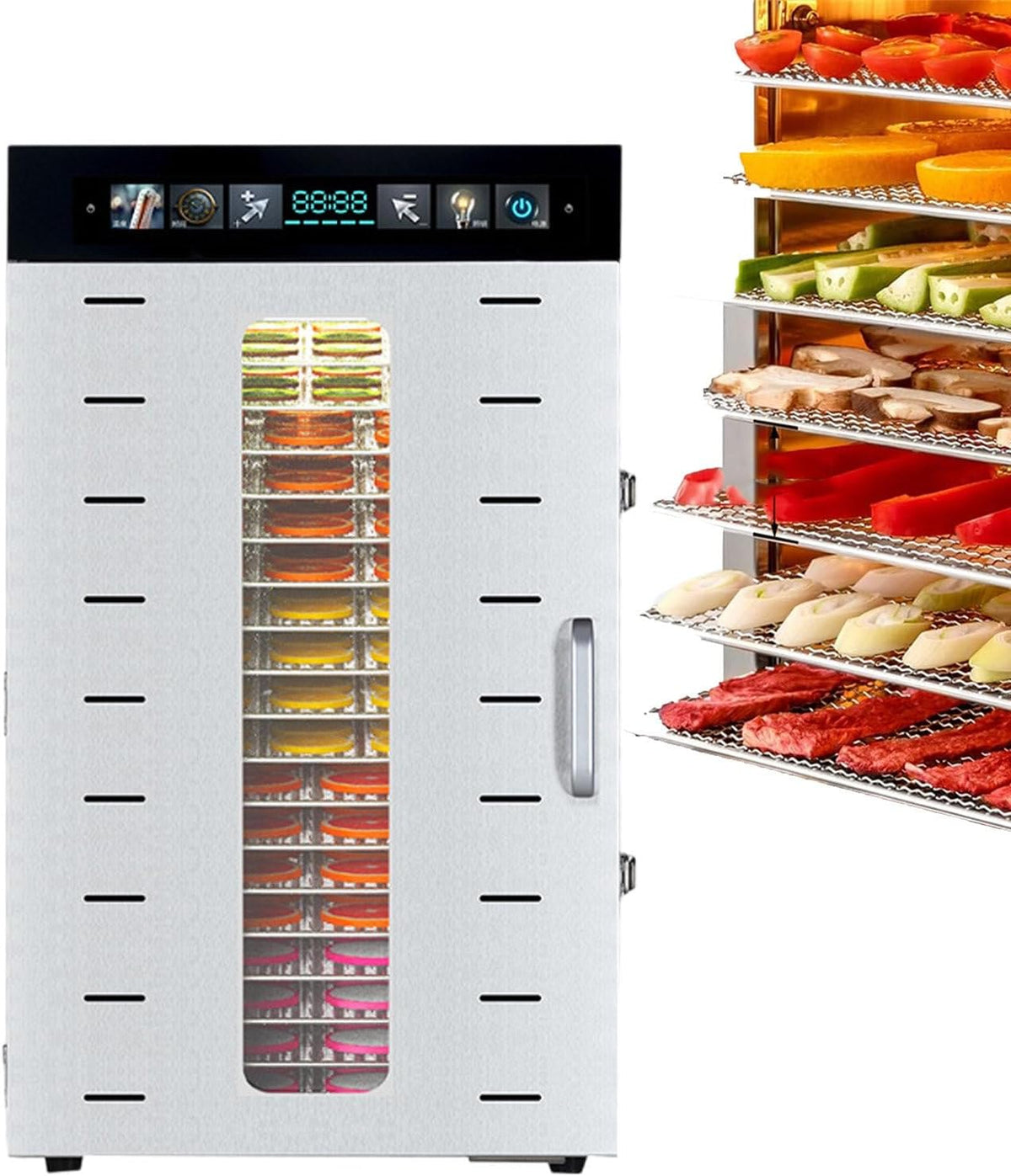forplubossmmp Voedseldroger Elektrische, Temperatuurregelbereik: 30-90°C/86-194°F, Met 24, 16/20 Lagen Commerciële Voedseldroger, 20-layer