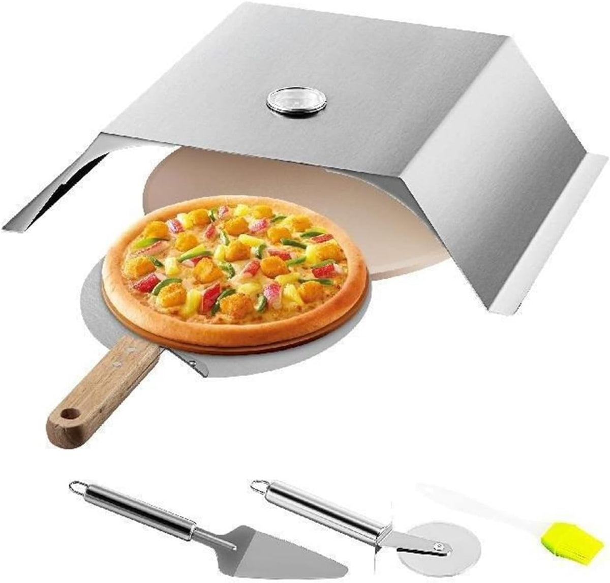Cvfrdd Pizzaoven 13 Inch Pizza Oven Kit Roestvrij Staal Duurzaam, Inclusief Pizza Kamer Eenvoudig te Bedienen Outdoor Tuinen Terrassen Thuisgebruik