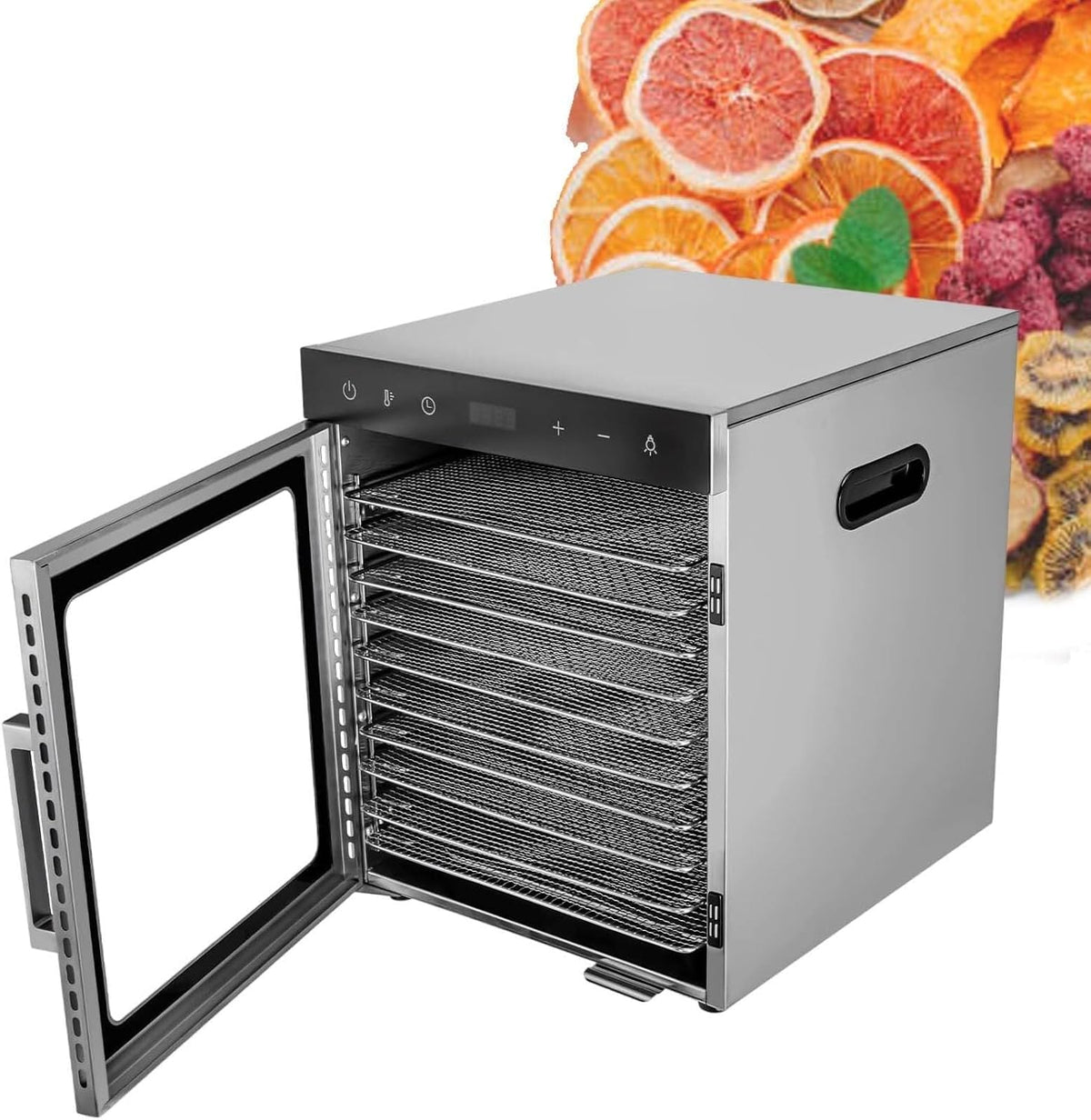 Yqddm Voedseldroger Elektrische, vlees en kalfsvlees (110 V, 12 lagen), digitale timer, vriezer, instelbare temperatuurregeling, voor vlees, fruit