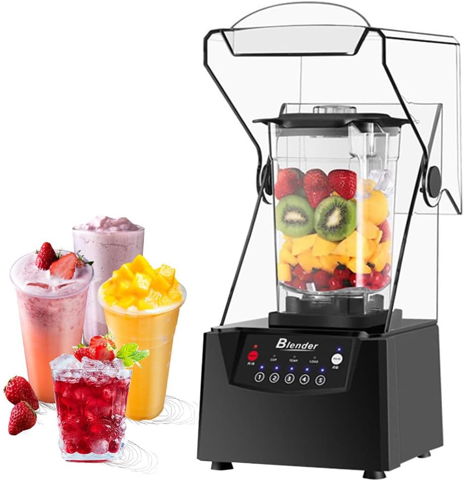 Blender Commerciële, 2200W hoog vermogen, met 70oz kan en zelfreinigend, met geluiddicht schild, professionele keukenblender, verwijderbaar schild