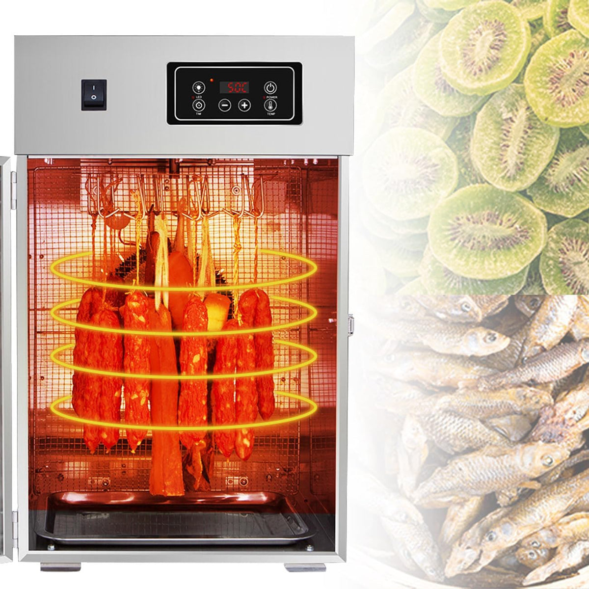 Mlyyydss Voedseldroger Rotatie roterende vleesdroger, met digitale timer en 30-90°C temperatuurregeling, commerciële voedseldroger
