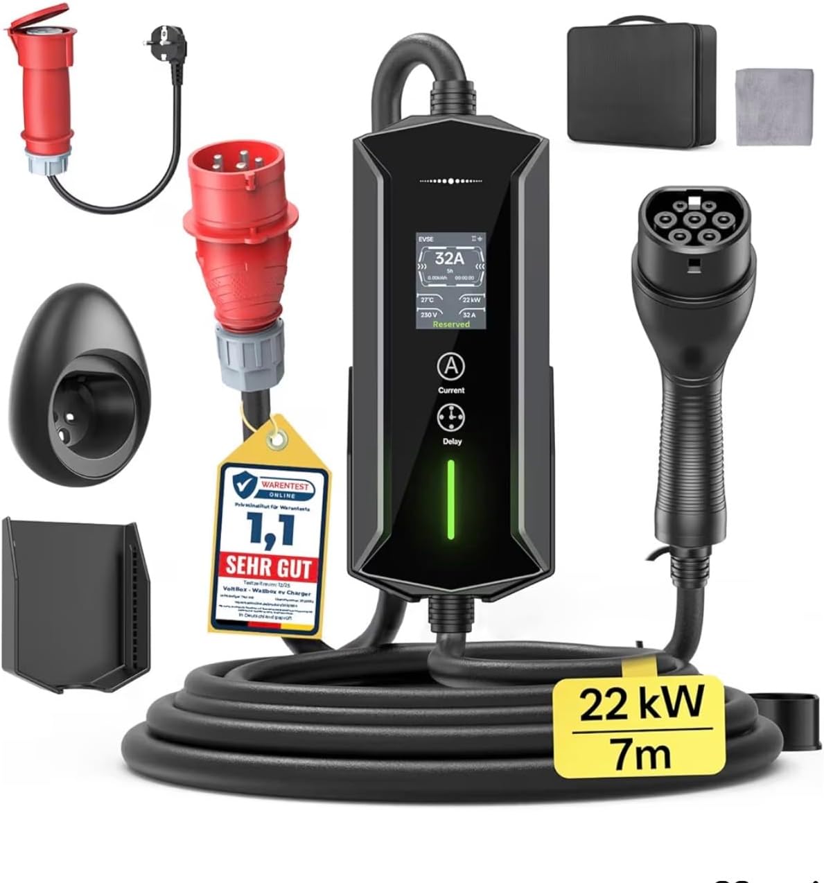 VoltBox Oplaadstations Mobile Wallbox 22kW 7M 6-32A, met CEE adapter type 2 oplaadkabel, EV Charger