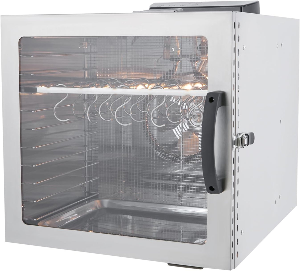 Voedseldroger Omggyer Droogautomaat, 42,5 liter, met temperatuurregelaar (30-90 °C), timer en haak, roestvrij staal, vlees, oververhittingsbeveiliging