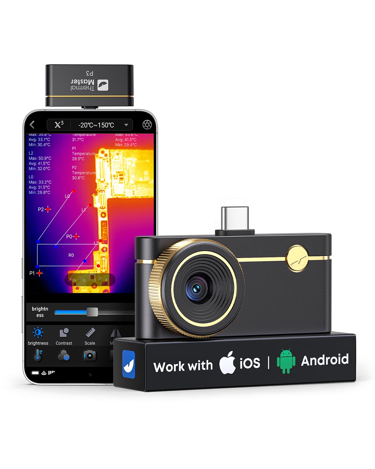 Thermal Master Thermische camera's P3 Warmtebeeldcamera, -20°C tot 600°C, 512x384 X3IR Infraroodcamera, met 8mm Macrolens, 1mA PCB-lekdetectie, Tool