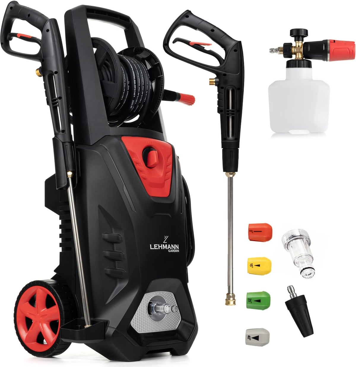 Hogedrukreiniger Lehmann Colorado, 3000 W, max. 260 bar, 492 l/h debiet, 12 m Hogedrukslang, 4 Sproeiers, met Inductiemotor, Schuimlans, Turbosproeier