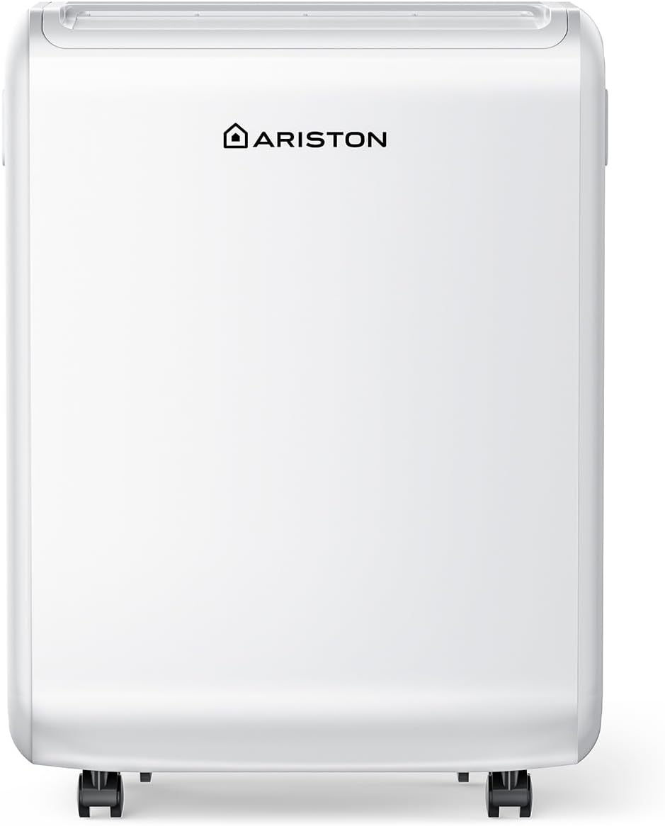 Luchtontvochtiger Ariston DEOS 12 EVO, 12 l/24 uur, verbruik max. 210 W, badkamer en ruimtes tot 31 m2, draagbaar, met wielen