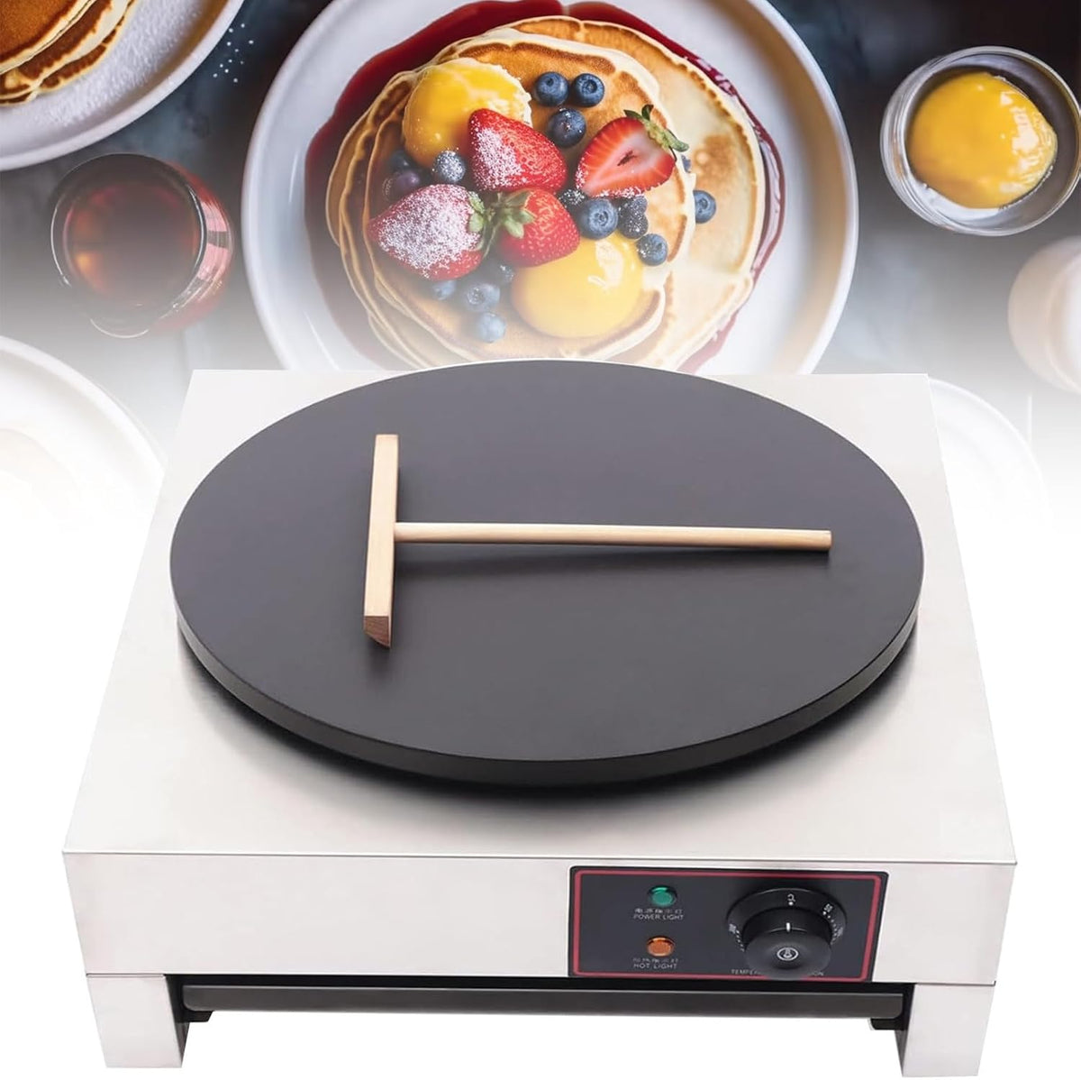 Jjenxyyds Crêpemaker Elektrische enkelvoudige ronde pannenkoekenmachine, 3000W 16' commerciële elektrische pannenkoekenmaker