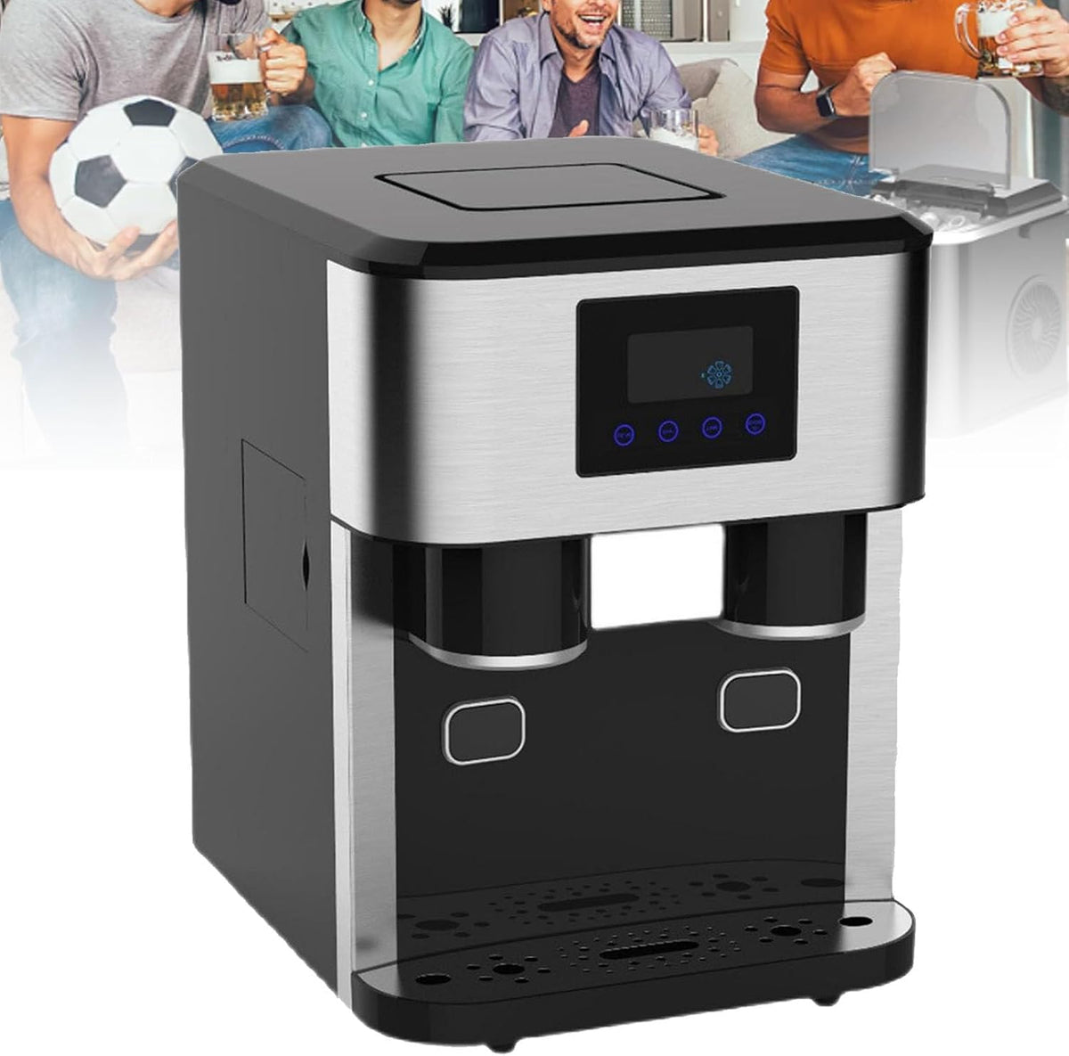 Ijsmachine IJsblokjesmachine, dagelijkse productiecapaciteit van 18 kg, 16 ronde ijsblokjes klaar in 7 minuten, bar en f, voor op het aanrecht, keuken