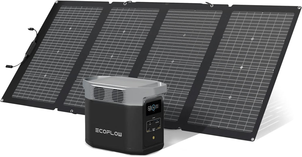 EF Ecoflow Aggregat EcoFlow DELTA2 Zonne-generator en 220 W zonnepaneel, uitbreidbare capaciteit van 1 tot 3 kWh, LFP-batterij, voor noodstroom