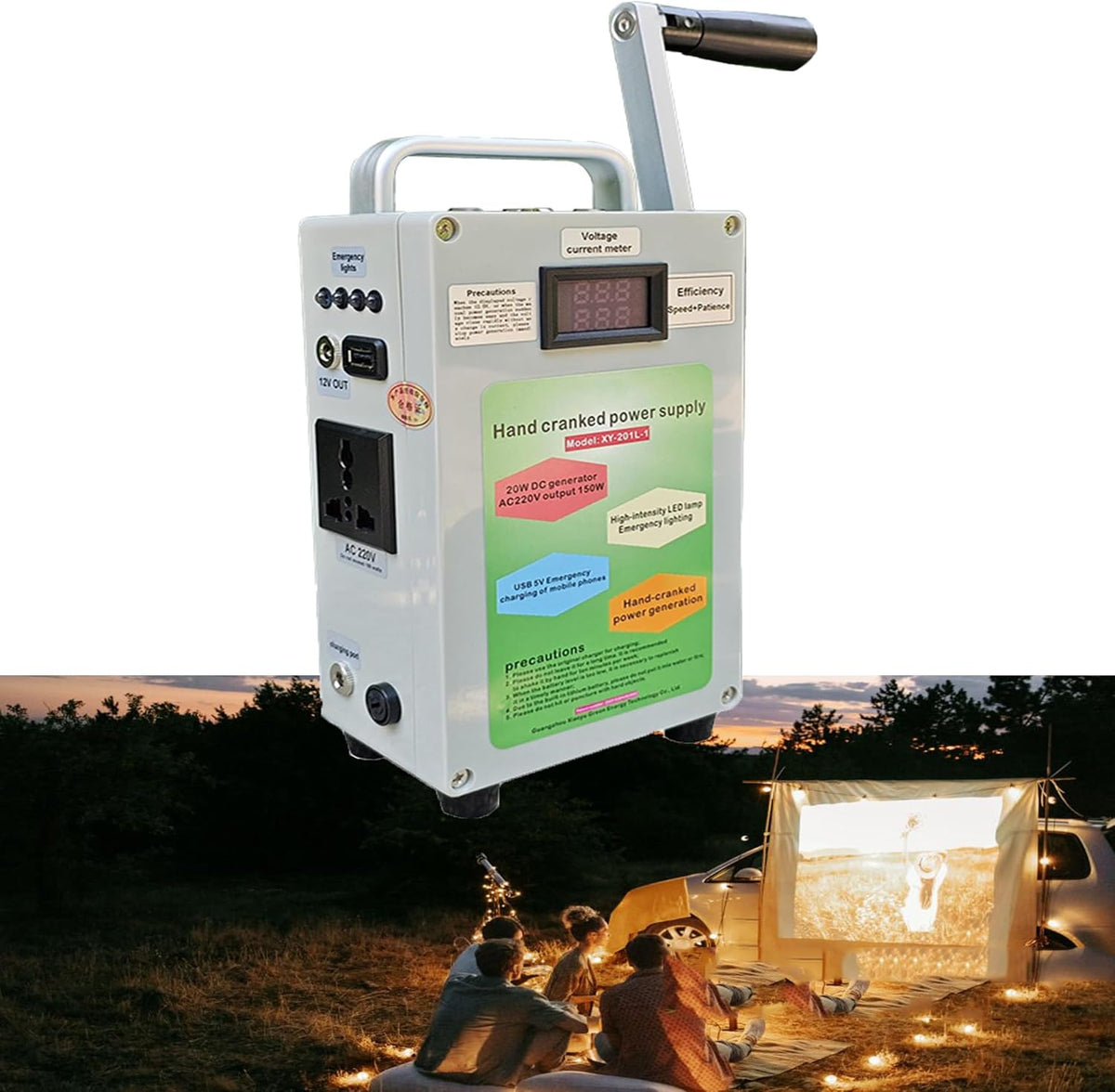 Whyydss Aggregat Handcrankgenerator, draagbare elektriciteitscentrale, draagbare generator, noodstroom, noodstroomvoorziening