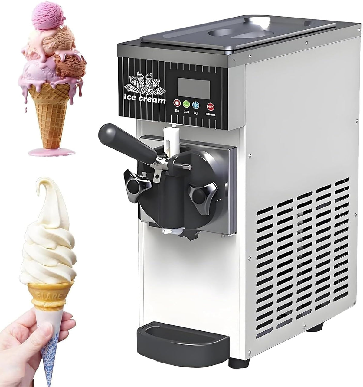 BoTongSiHai Ijsmachine Commerciële, 450/750 W, capaciteit 2,5 l/3,5 l, 450 W, wit, compact, zachte service, met voorkoeling, automatische reiniging