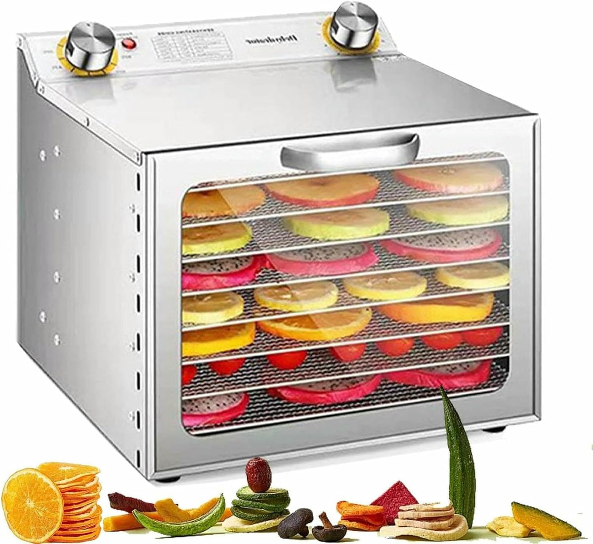 Ojhgrdfv Voedseldroger Compacte, Verstelbare Thermostaat En Timer, Voor Schokkerig En Fruit, Roestvrijstalen Droogmachine, Heteluchtcirculatiesysteem