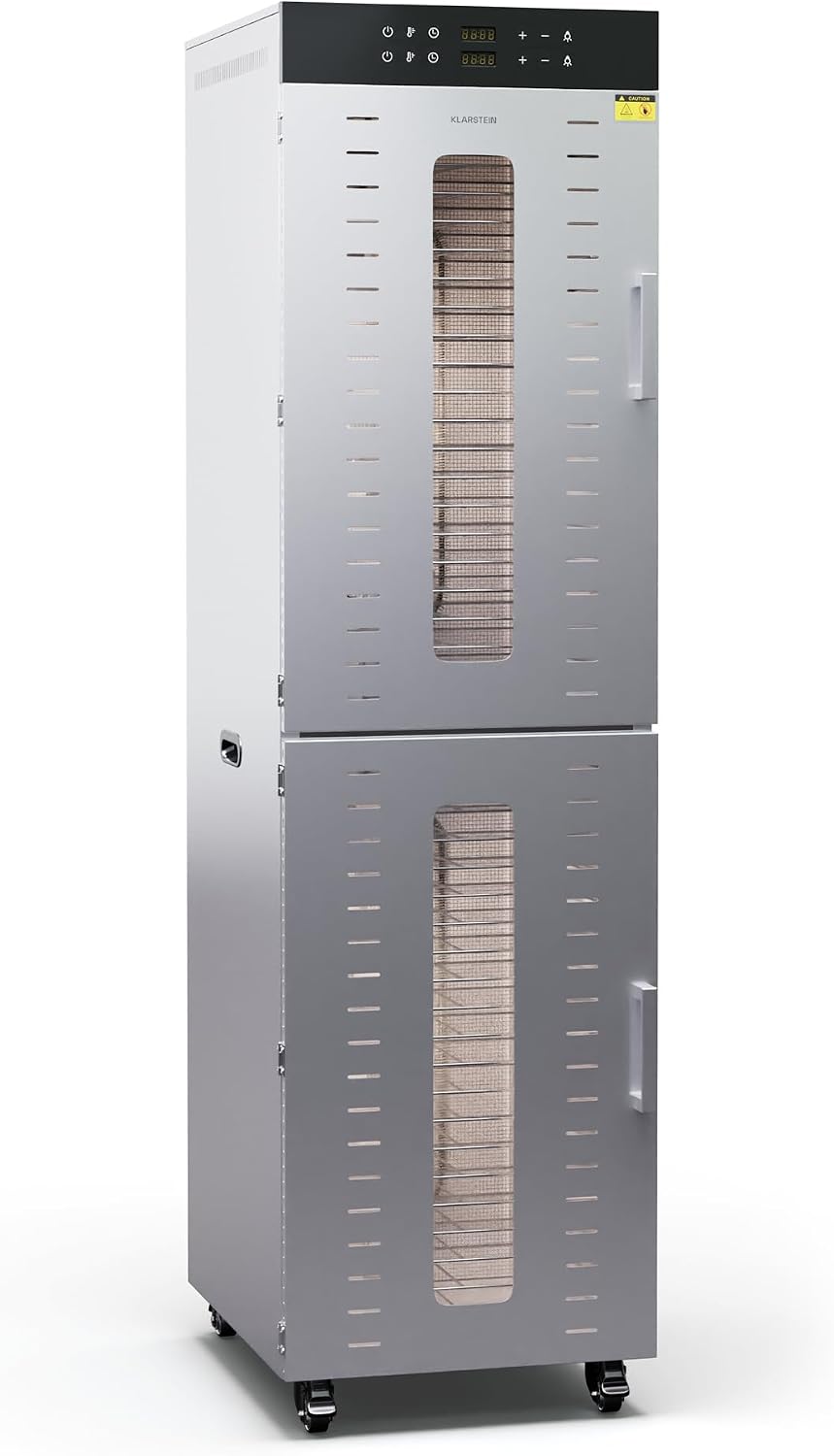 Klarstein Voedseldroger roestvrijstalen – 4000 W, 50–55 dB, 24-uurs timer, 40 roestvrijstalen trays, 2 droogkamers, 30–90 °C, 6 ventilatoren, ideaal