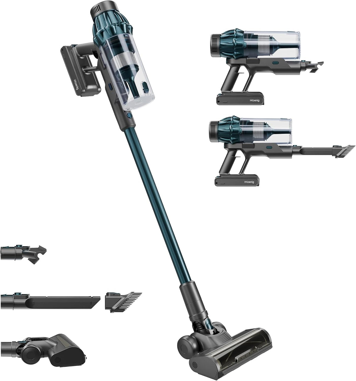 H.Koenig Steelstofzuiger, 400 W, UPX32 draadloze 2-in-1 stofzuiger, vrijstaand tot 50 minuten, 3 zuigsnelheden, 4 accessoires inbegrepen, blauw