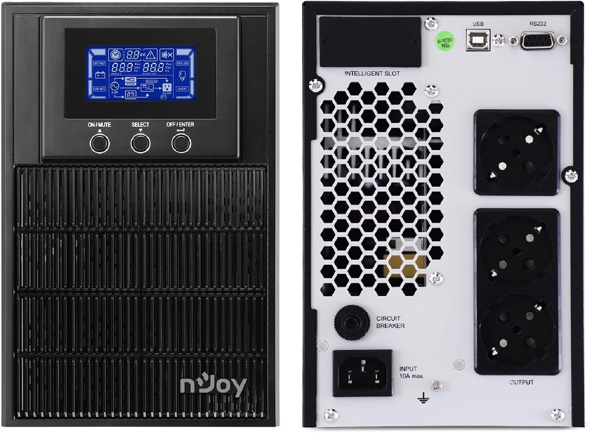 Niet-onderbreekbare voeding (ups) NJOY Aten Pro 1000 Ononderbroken, 2 accu's 12 V-9 Ah, 1000 VA, 900 watt, 3 Schuko-uitgangen, RS232, USB, SNMP-sleuf