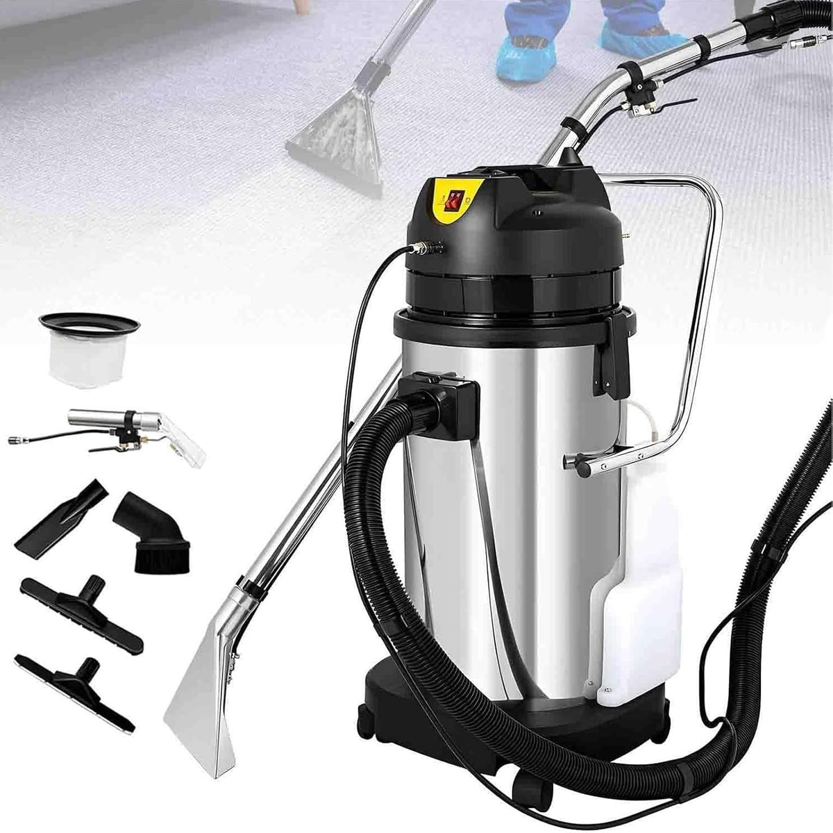 Jiaduofu Tapijtreiniger Commerciële van 60 liter, 3-in-1 multifunctionele nat- en droogstofzuiger, voor tapijt en harde vloeren, krachtige stofzuiger