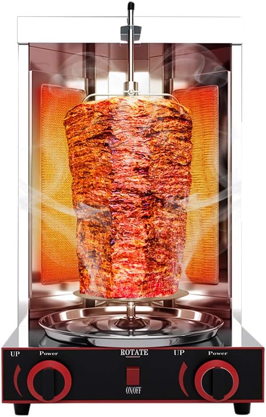 Hzwjd Grill 3000 W Elektrische/Gas Kebab Machine, 360° Roterende Verticale Vleeskuiken Barbecue Oven, Rookloze Kalkoen Doner Kebab Machine