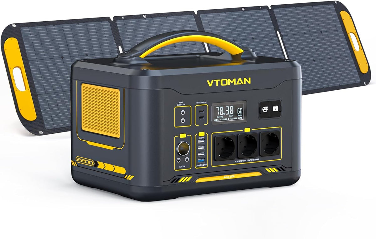 Vtoman Aggregat Jump 2200 Draagbaar powerstation, met 220 W zonnepaneel, 2200 W/1548 Wh, 12 V/10 A DC, PD 100 W, LifePO4-generator