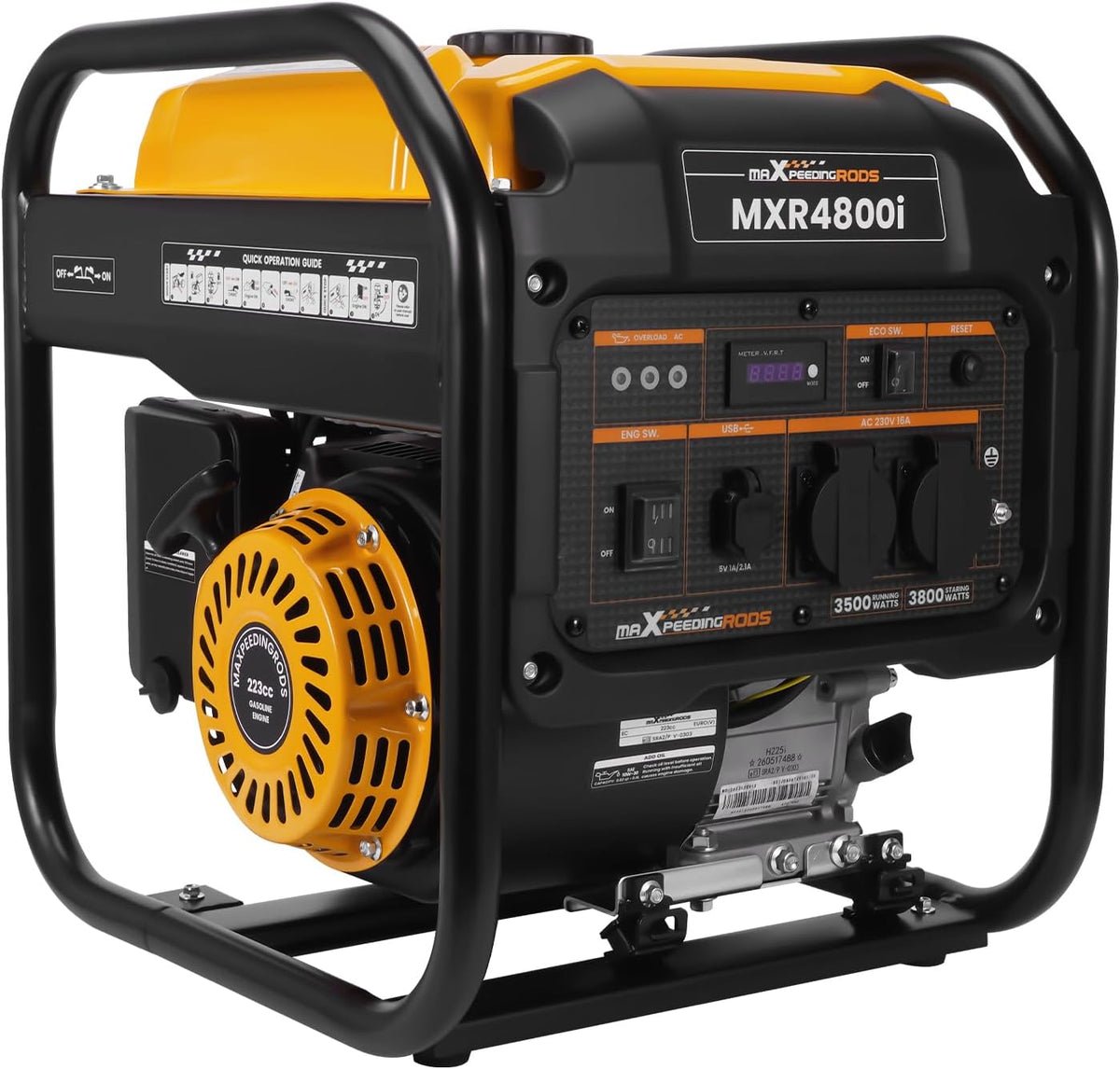 maXpeedingrods Aggregat Inverter stroomgenerator 3800W benzine 4-takt, met twee 230V
