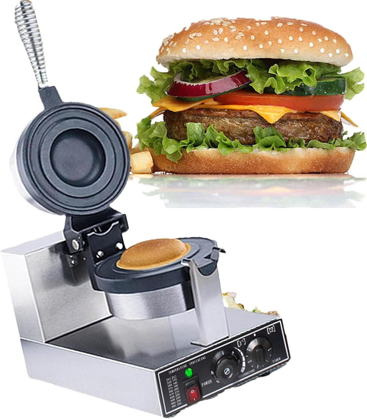 Dfdieratve Wafelmaker Elektrische Hamburger Wafelijzer Machine, Verstelbare Tijd- en Temperatuurpannen Hamburger Panini Pers Bakmachine Non, Thuis