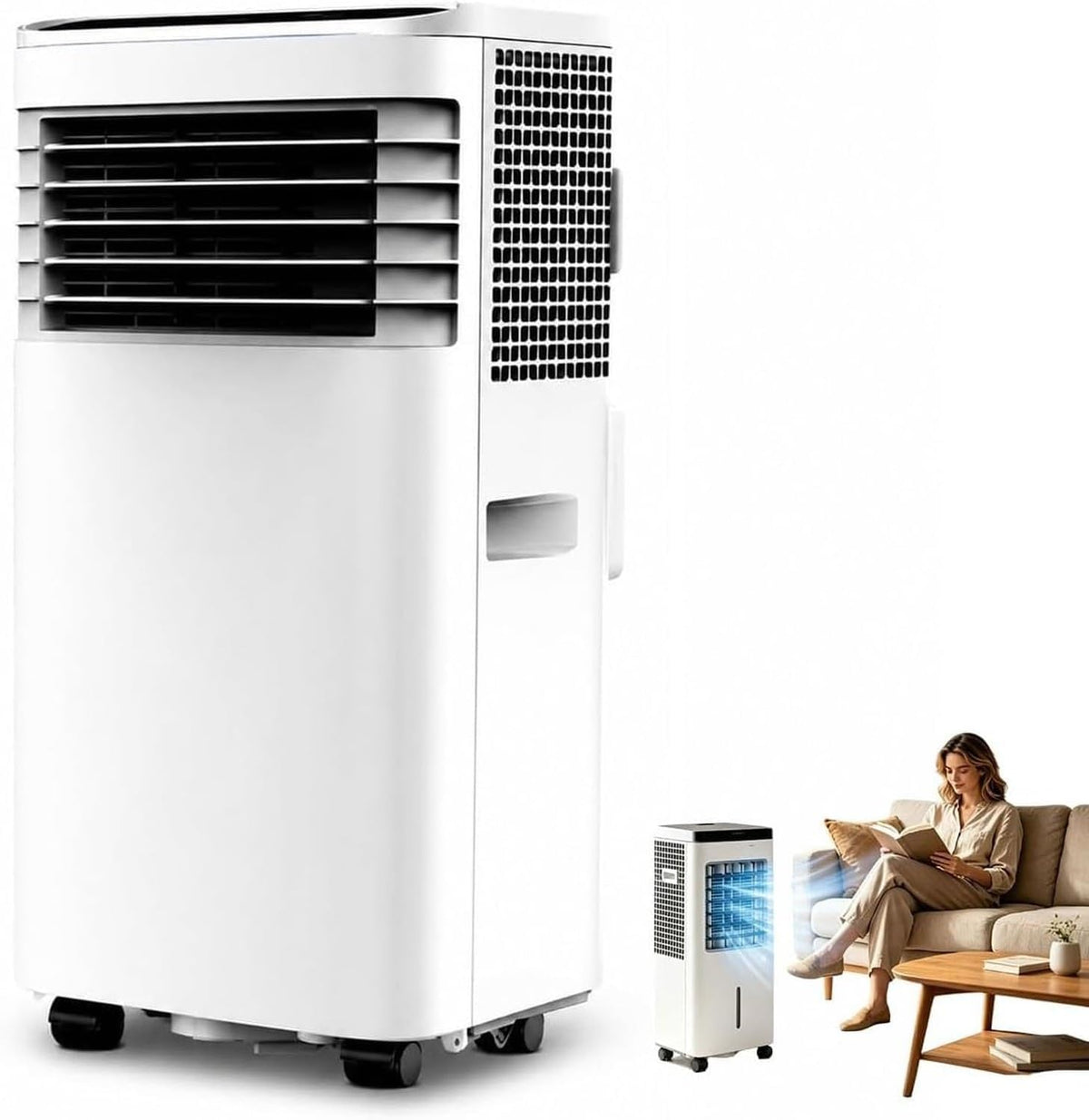 Mobiele airco Renweiwei Draagbare, 3-in-1 Compressormobiel, Inclusief Afvoerslang, met Koelen, Ventilator en Ontvochtiger Functies, voor Slaapkamer