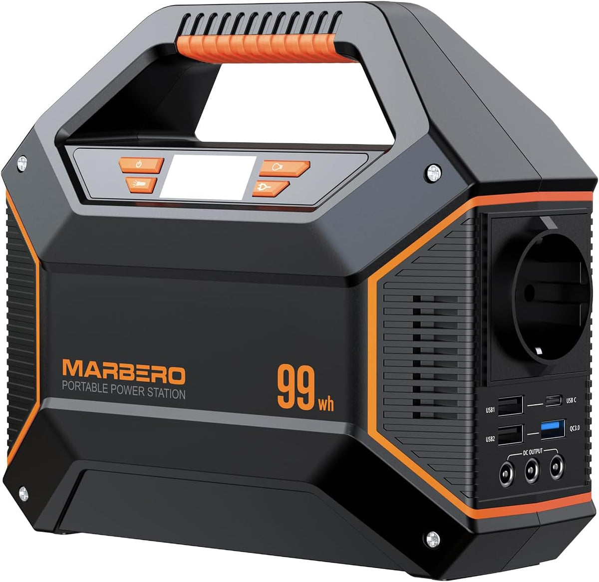 Marbero Aggregat Draagbare Powerstation 99Wh / 27000mAh, 230V Stopcontact Powerbank 150W AC, USB & DC poorten, LED SOS Noodlicht, Ideaal, Noodgevallen