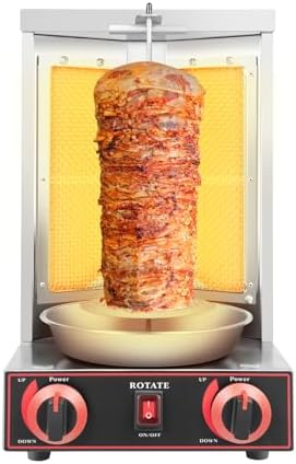 Grill Machine 3000W, met 2 brander, Verticale roterende oven 8kg Load Rotisserie ShoHarma Machine BBQ Meat Machine Kebab Doner