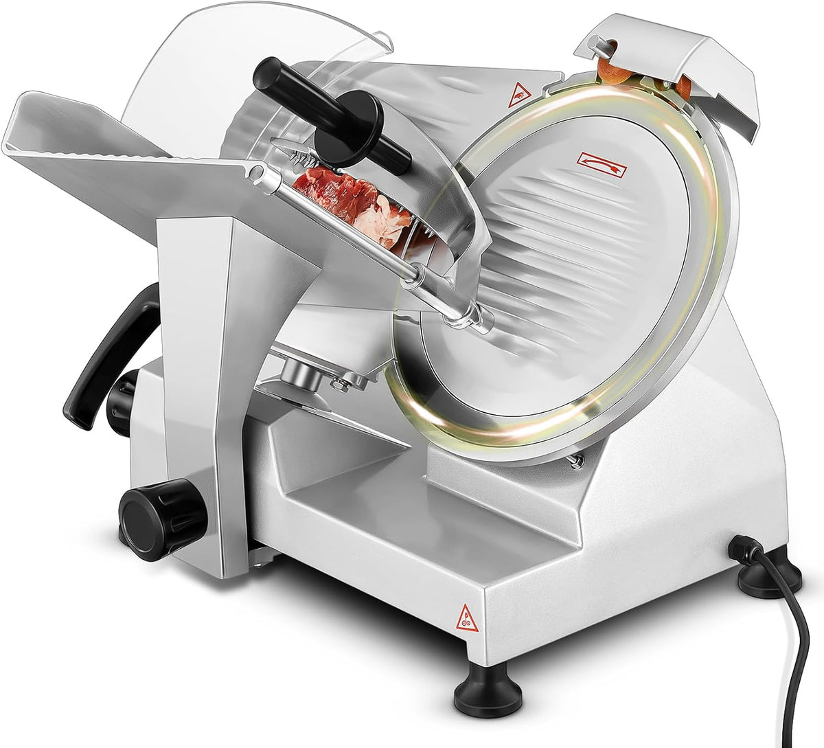 Snijmachines Fohere 240 W commerciële vleessnijmachine, met 25,4 cm koolstofstalen lemmet, 0-12 mm snijdikte, elektrische snijmachine, voedselsnijder