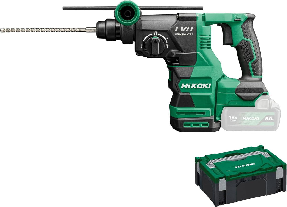 Hikoki Hamerbor Akku Bohr- und Meißelhammer DH1826DAW2Z, Bohren mit Kronen Ø: 25-50 mm, SDS-plus (18V, Schlagenergie 3,2 J, Zubehör: 1 Zusatzhandgriff