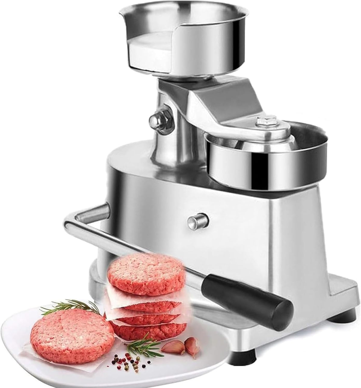 Barbecuegerei Commerciële hamburgerpers, met 100 stuks waspapier, handmatige hamburger-pasteitjesmaker, zware roestvrijstalen vleesvormmachine