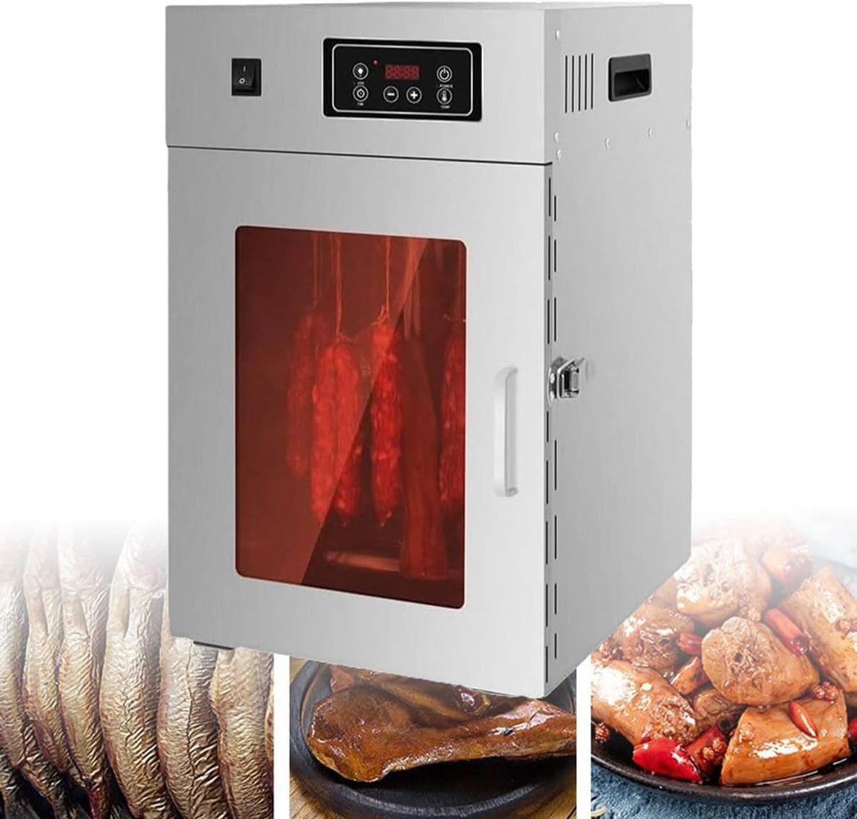 Lshfyv Voedseldroger Roestvrijstalen, temperatuur instelbaar van 30-90°C, 800W voedseldroger, met 14 haken en 10 planken, voor het drogen van biltong