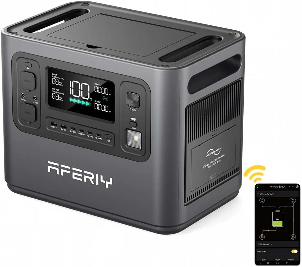 Aferiy Aggregat Draagbaar Powerstation 2400W, 2048Wh LiFePO4 Batterij
