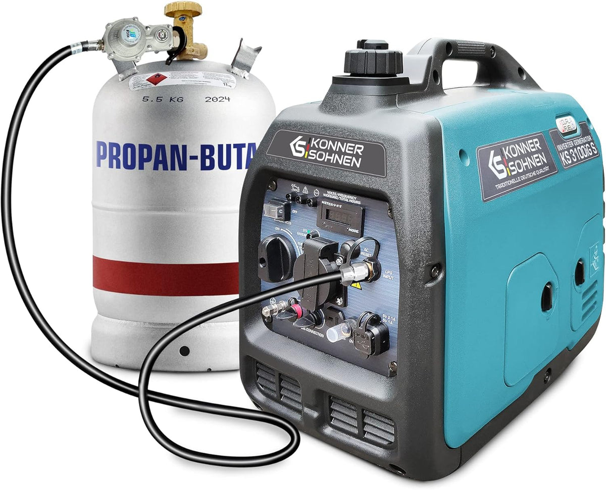K&S Könner&Söhnen Aggregat Könner & Söhnen KS 3100iG S LPG/benzine-inverter-generator, veiligheidsstopcontact 230 V, 2 USB-poorten, LED-display