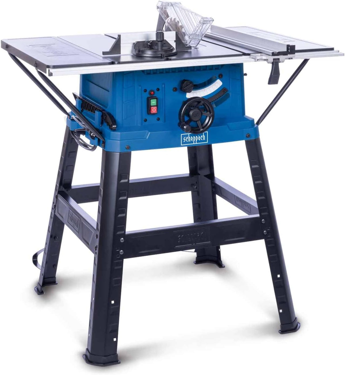 Scheppach Tafelzag HS254 Tafelzaag 10' 254 mm cirkelzaag 45° kantelen, 2200 W zachte start, XL tafel 63 x 94 cm, 85 mm maaihoogte, Inc. basis